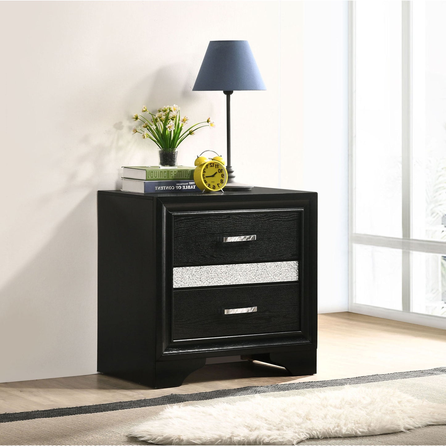 Transitional 2 Drawer Nightstand With Hidden Jewelry Tray