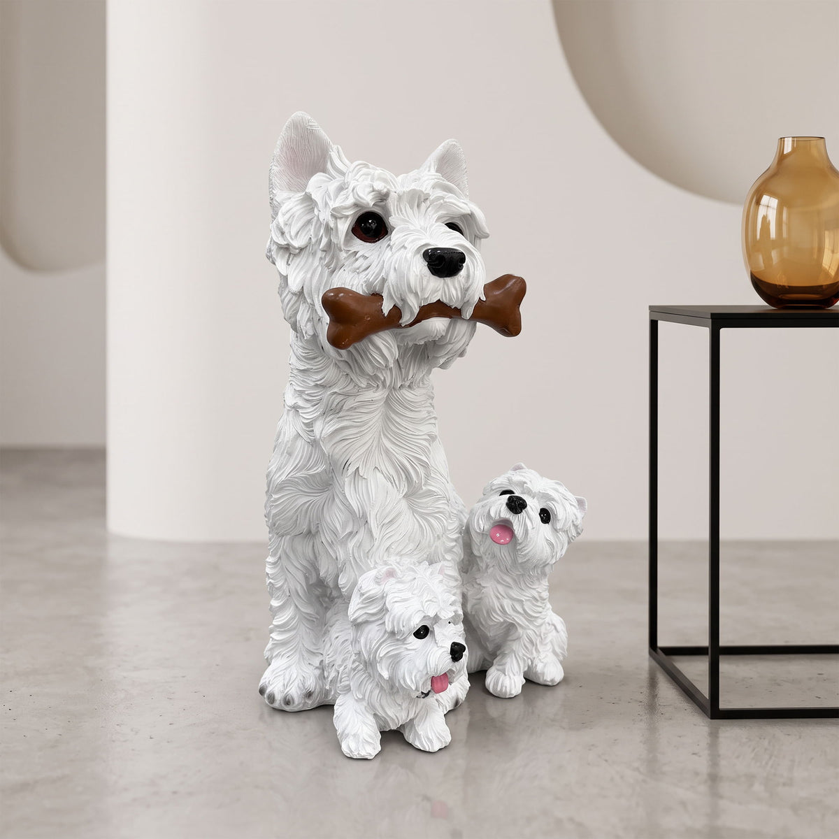 (Set of 3) West Highland White Terrier Garden Statues, Resin Lifelike Westie Dog Figurines, Weather Resistant Outdoor Decor Sculpture For Backyard Lawn Patio