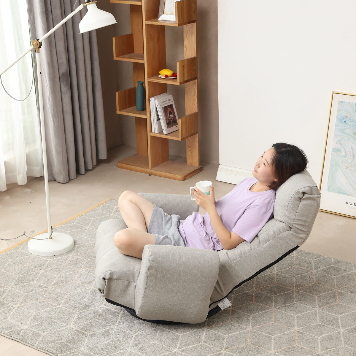 Modern With Metal Frame Swivel Game Lounge Chair With Adjustable Headrest And Waist Support, 360 Degree Rotatable Leisure Chair For Living Room - Gray