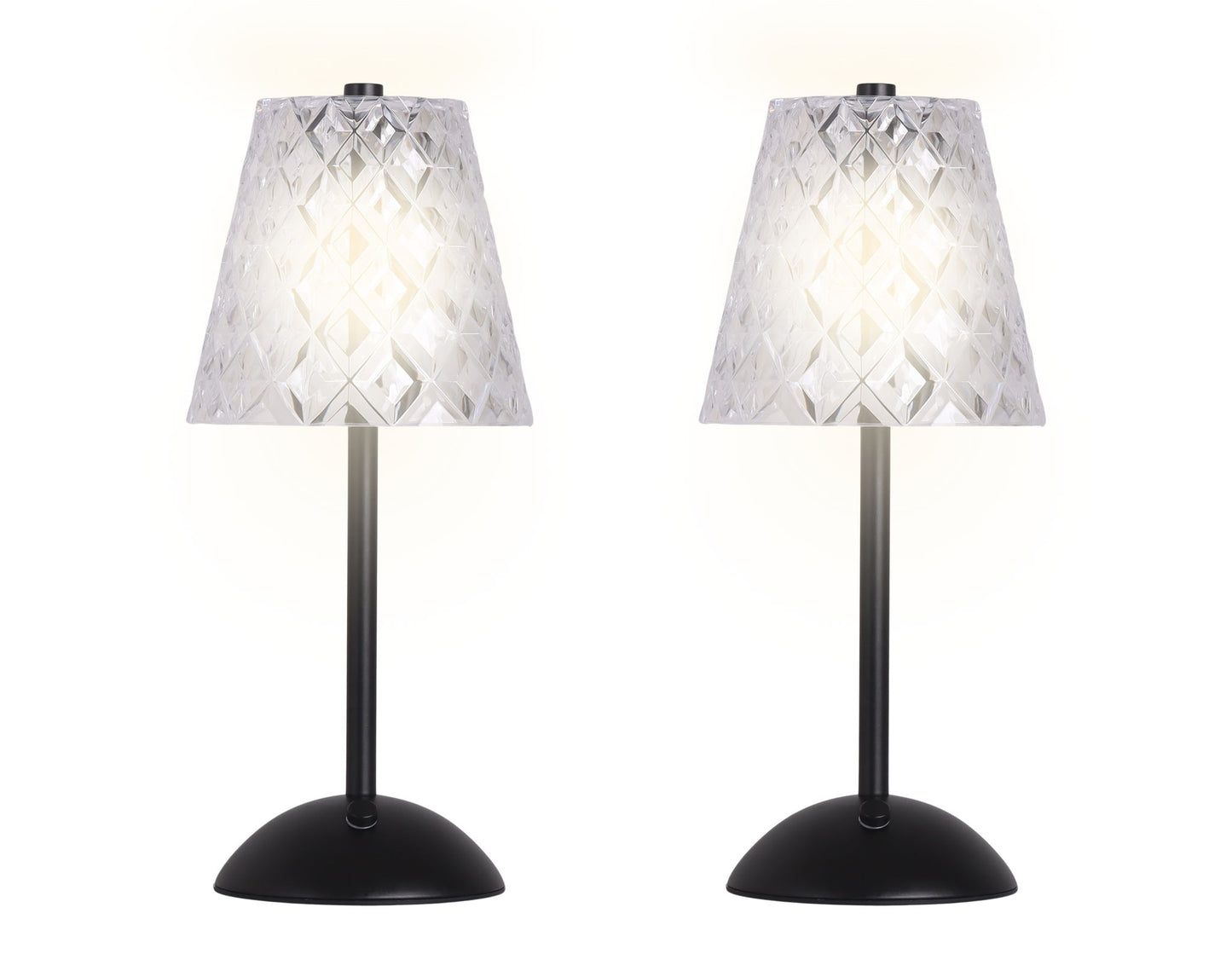 "Crystal Radiance I" Rechargeable LED Metal Accent Lamp (Set of 2) - Matte Black / Clear Gray