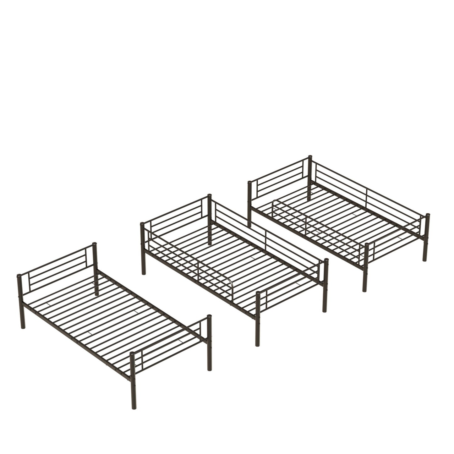 Twin Size Metal Triple Bunk Bed For Bedroom And Dormitory, Convertible Into 3 Separate Beds - Black