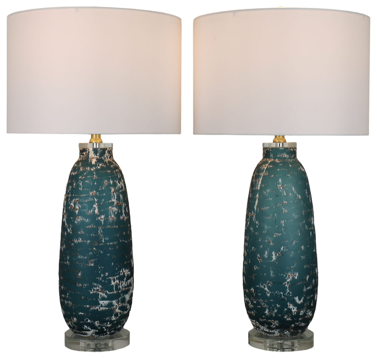 Tidal Patina - 29 X 15 - Art Glass Table Lamp (Set of 2) - Weathered Aqua Art, Clear Crystal