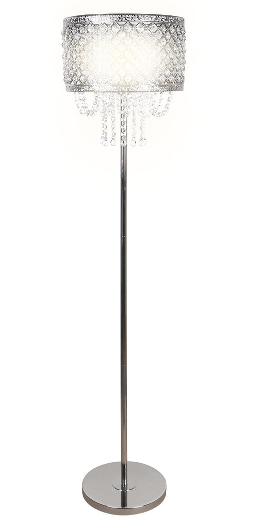 "Crystal Elegance I" Metal Floor Lamp - Polished Nickel / Clear Crystal
