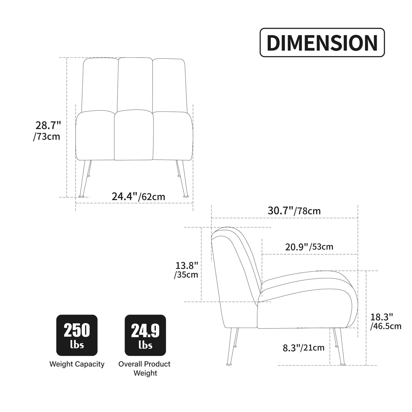 Upholstered Armless Chair For Living Room
