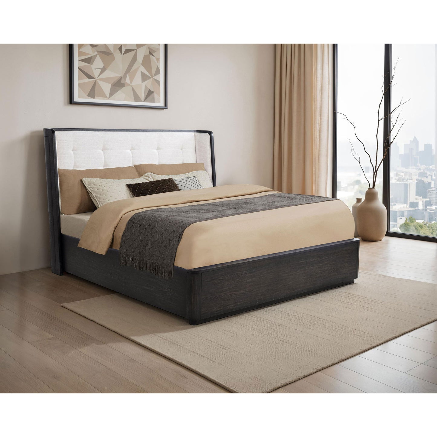 Bangor - Eastern King Wingback Bed With Upholstered Headboard - Black