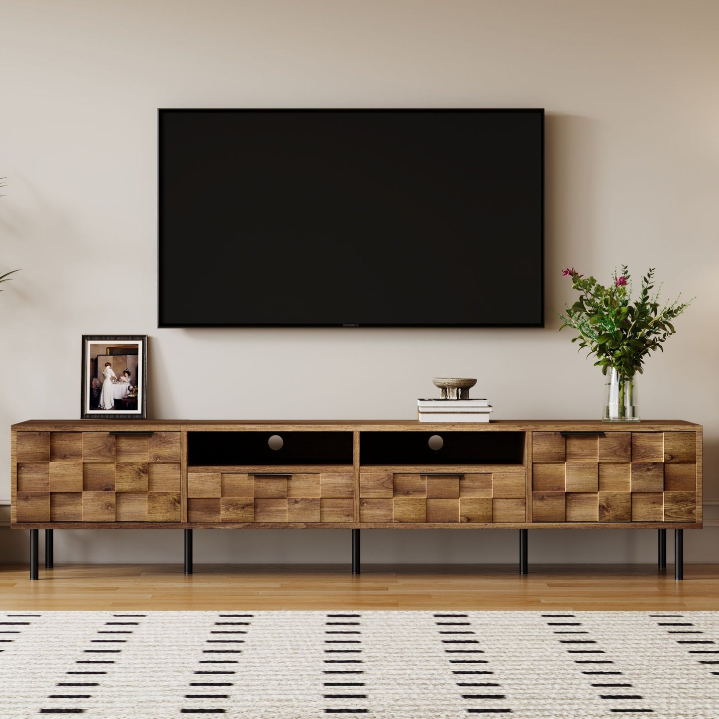 TV Stand With 2 Drawers, Media Console Table, Storage Cabinet With Cable Management