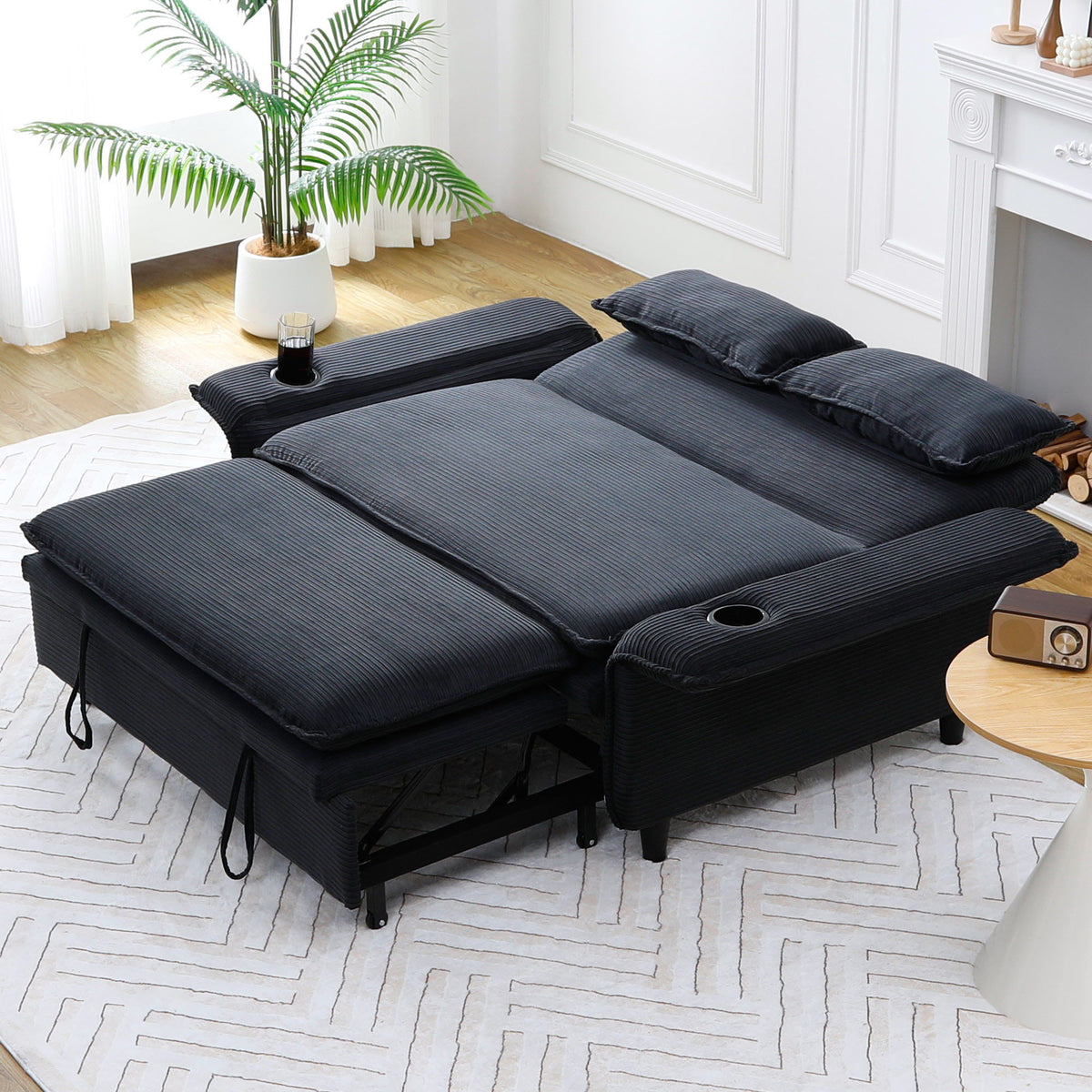 Modern Fabric Multi-Functional Sofa Bed With Adjustable Armrests And Backrests