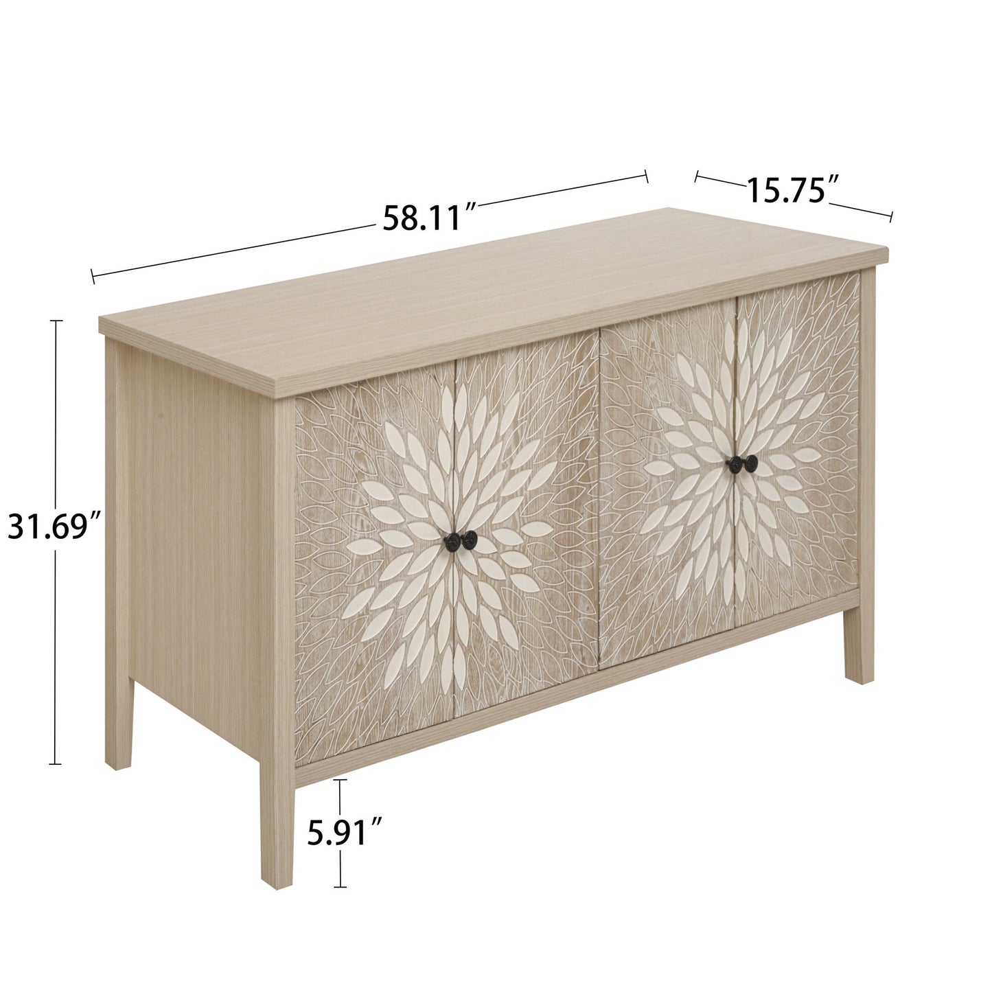 Modern Storage Cabinet With 4 Doors & Adjustable Shelves