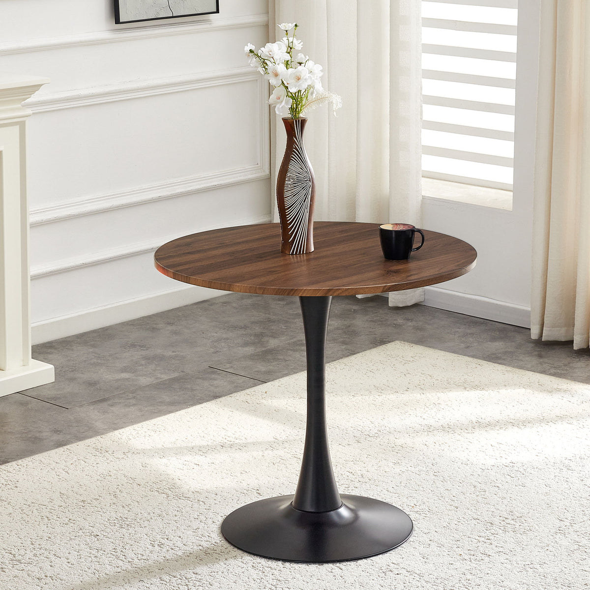 Round Dining Table For Kitchen - Black / Walnut