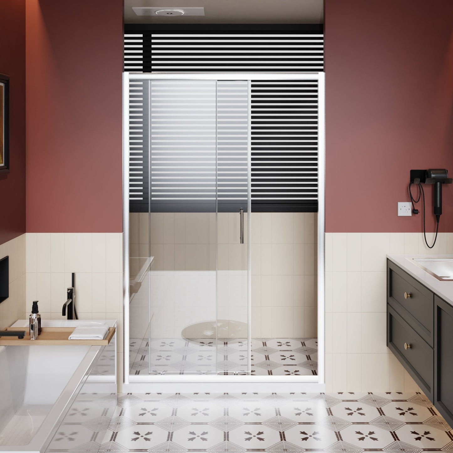 Single Sliding Shower Door With Handle - Chrome