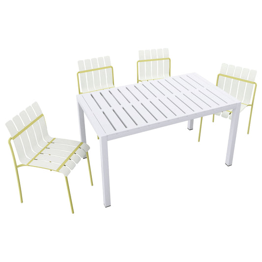 4 Piece Set Of Modern Color Block Designed Single Chairs With Long Table