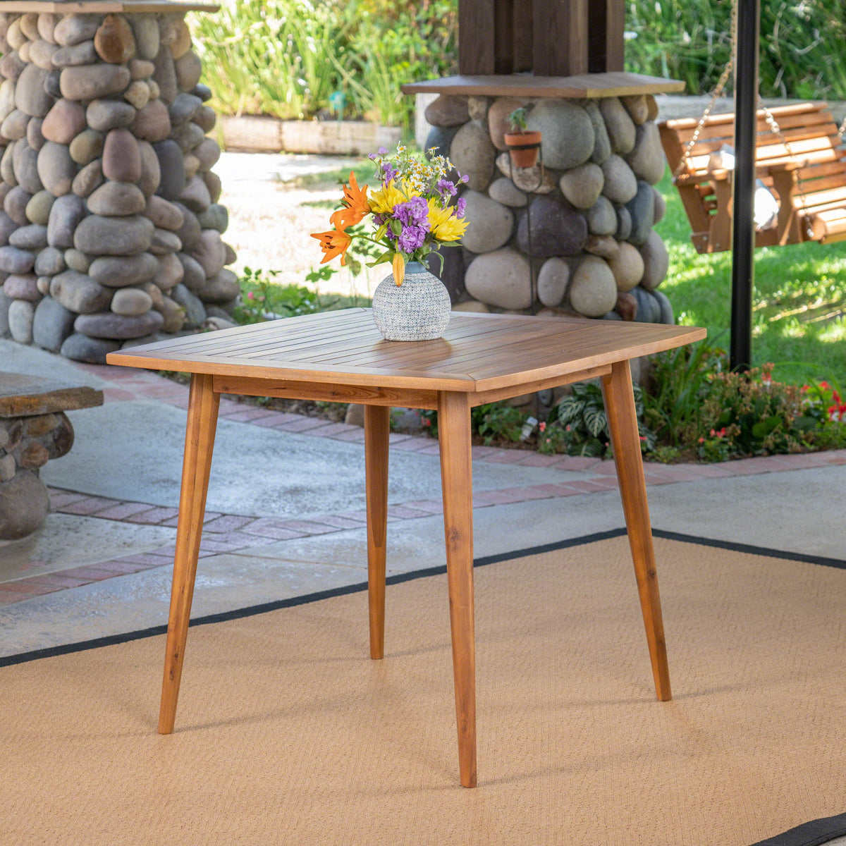 Modern Indoor Square Acacia Wood Dining Table With Toothpick Leg Design