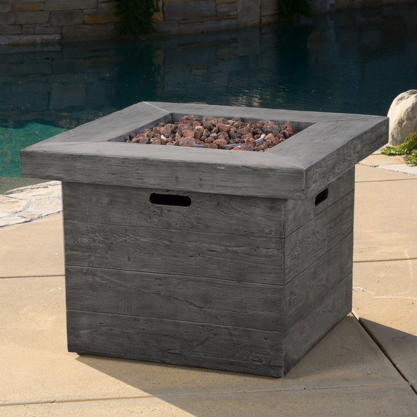 Anchorage - Wood Square Fire Pit 40, 000 Btu - Gray