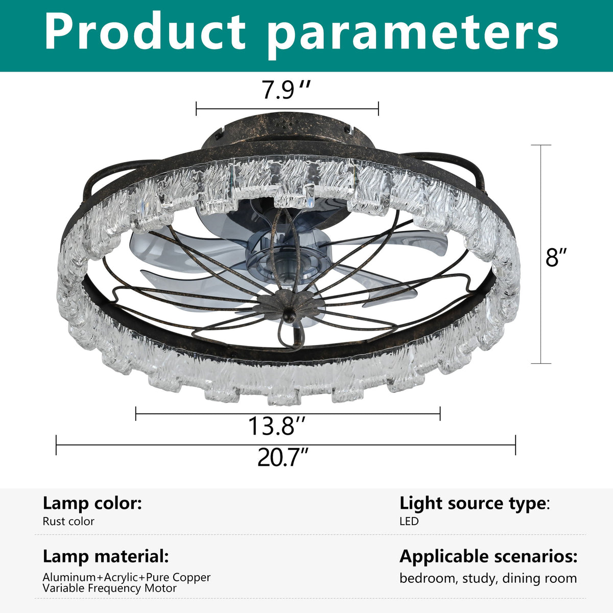 21" Caged Ceiling Fan With Remote Controlled Acrylic LED Lights - Antique Black