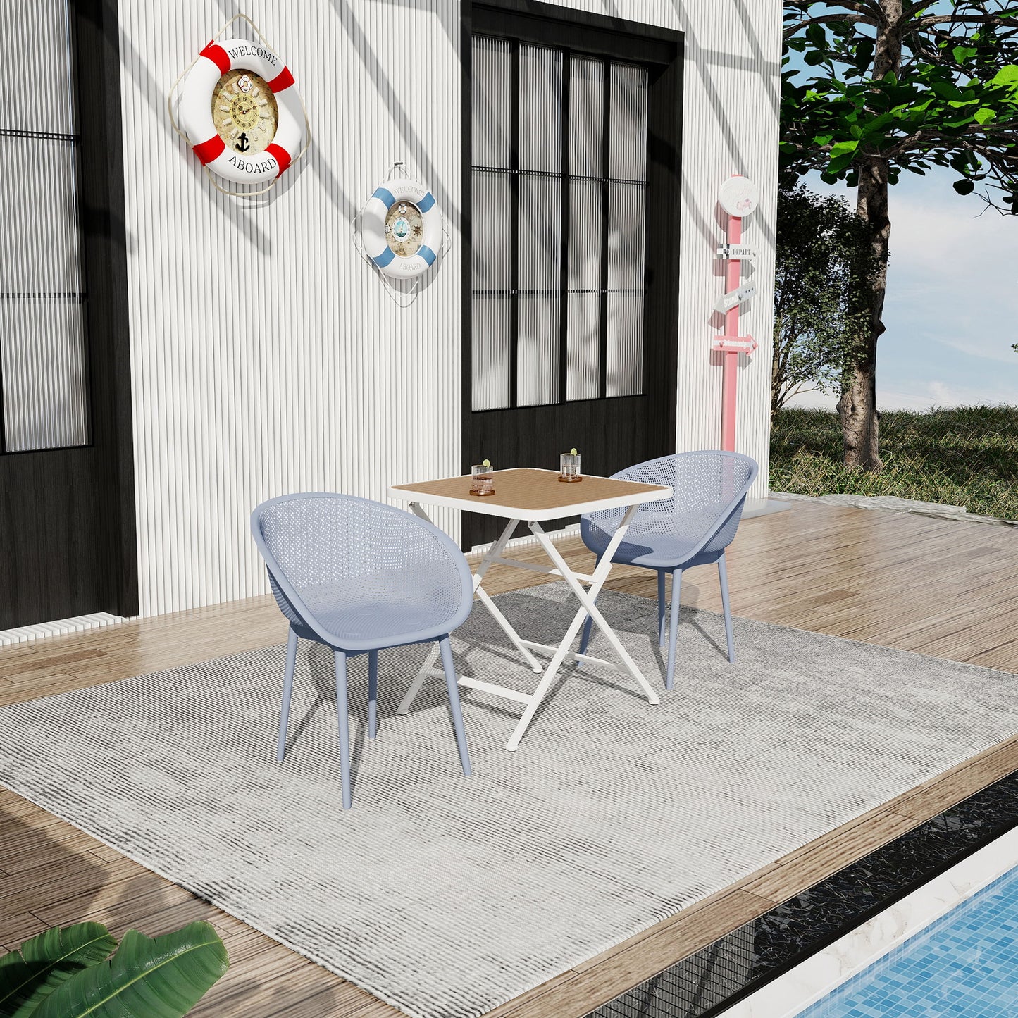 2 Pack Lounge Chair Set & Folding Square Table