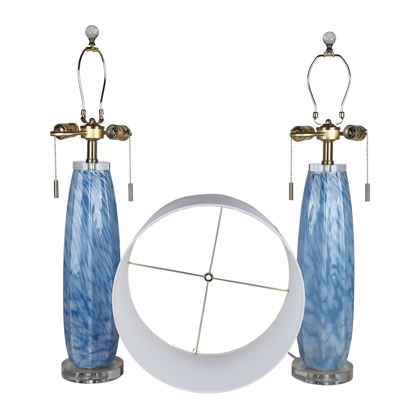 "Azure Display" Art Glass Table Lamp (Set of 2) - Blue Art Glass / Clear Crystal / Soft Gold