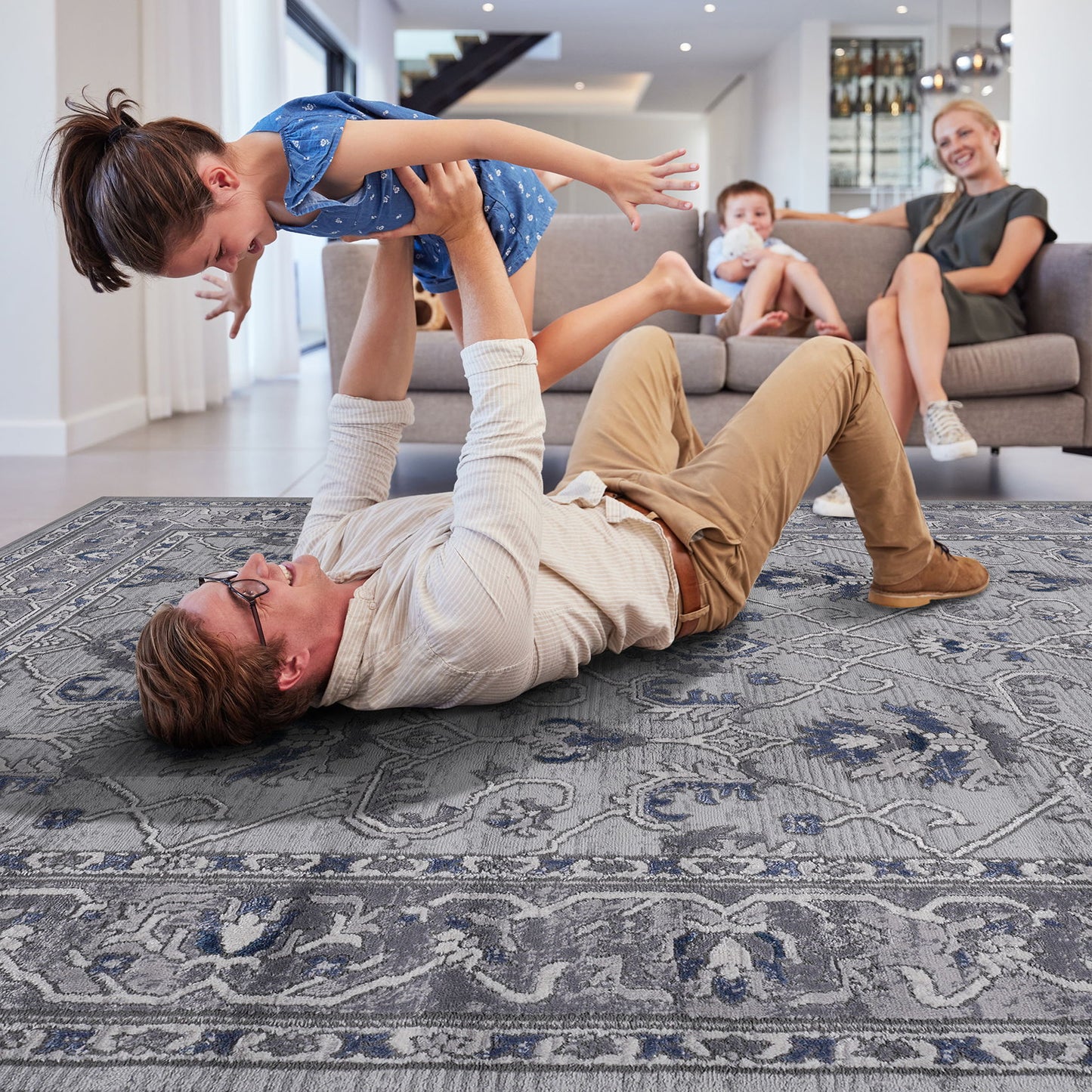 Marfi - 8' X 10' Oriental Area Rug - Gray / Blue