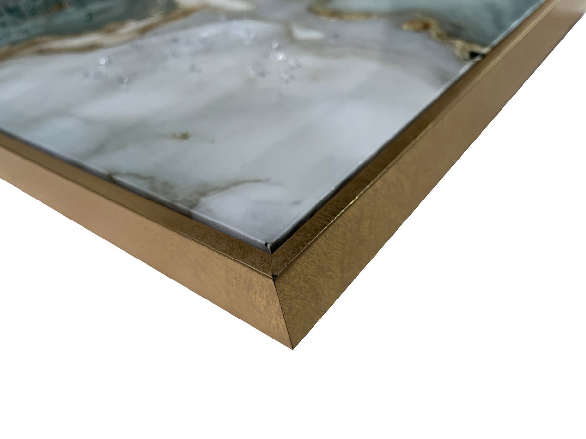 Jade Veining Hand-Embellished Canvas With Rocks & Foil In Frame (Set of 3) - Emerald / Sage