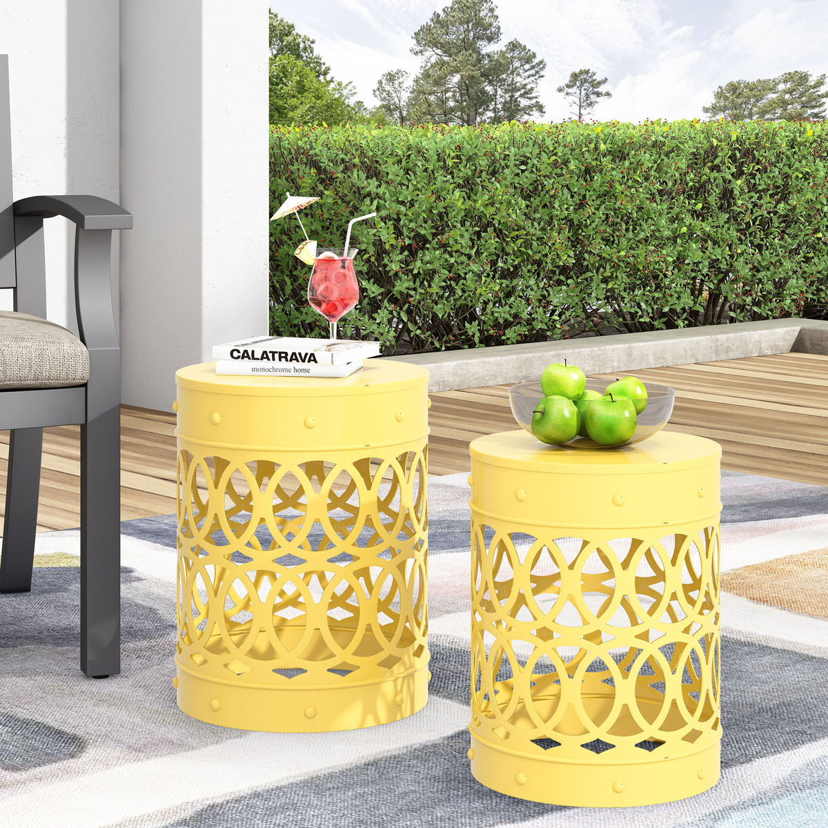 Outdoor Metal (Set of 2) End Table - Yellow