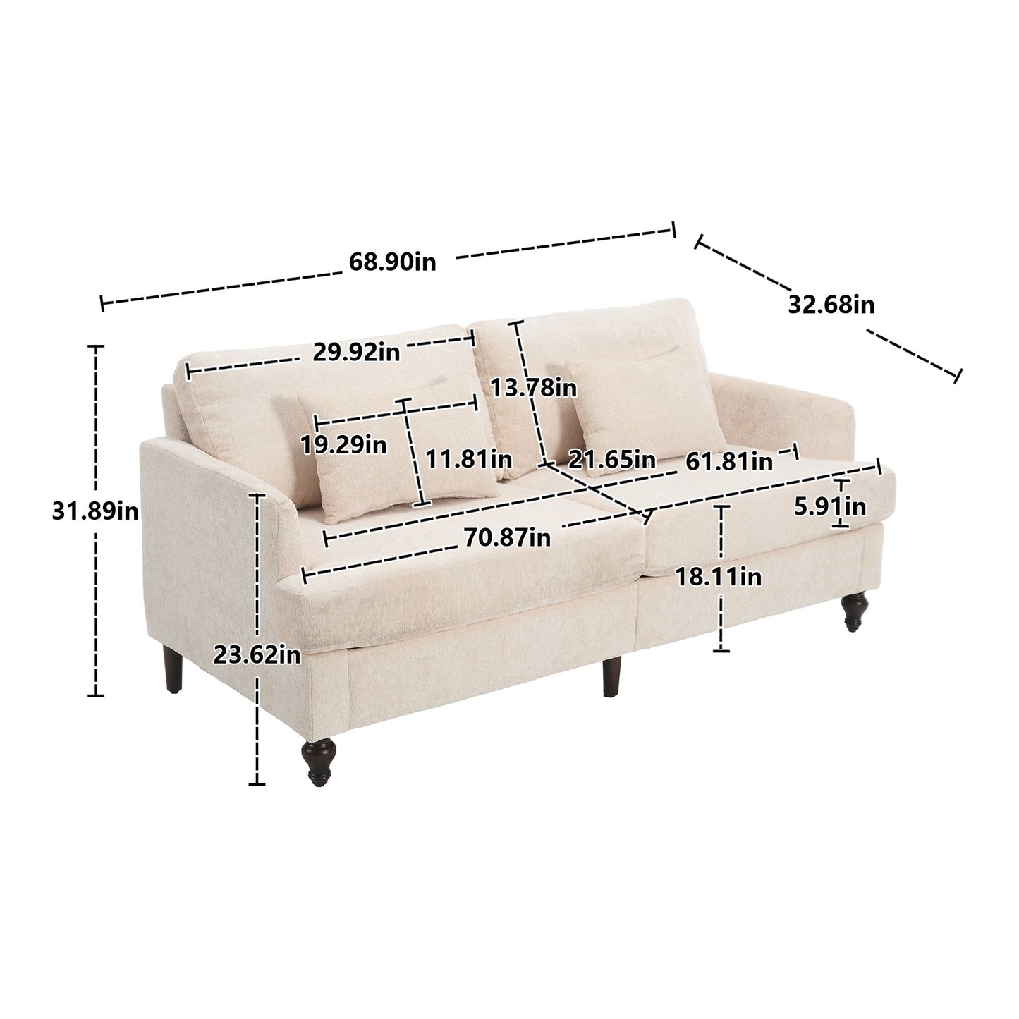 Mid Century Modern Fabric Loveseat Sofa, 2 Seat Upholstered Couch