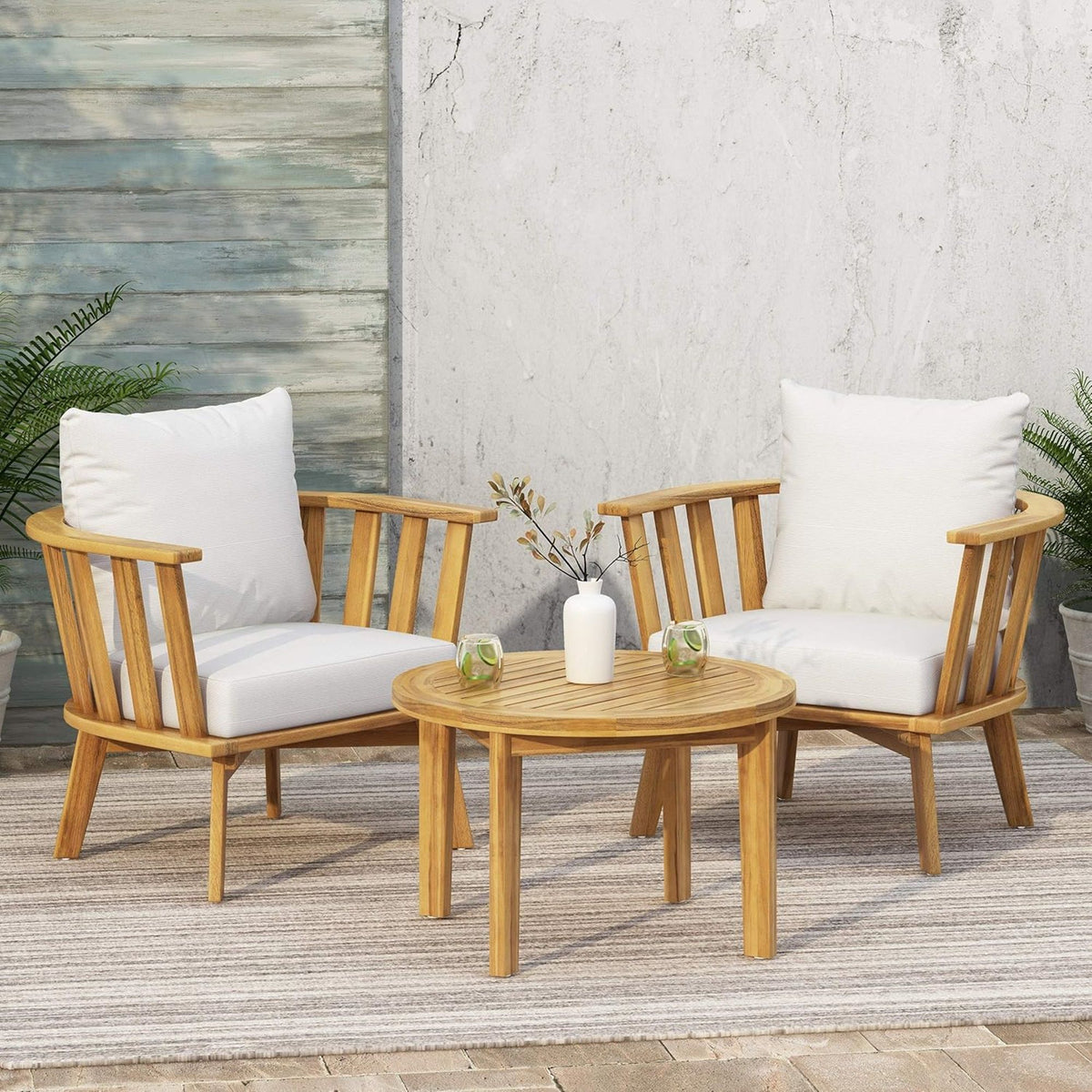 Patio Furniture Set, Outdoor Acacia Wood Patio Club Chair With Table
