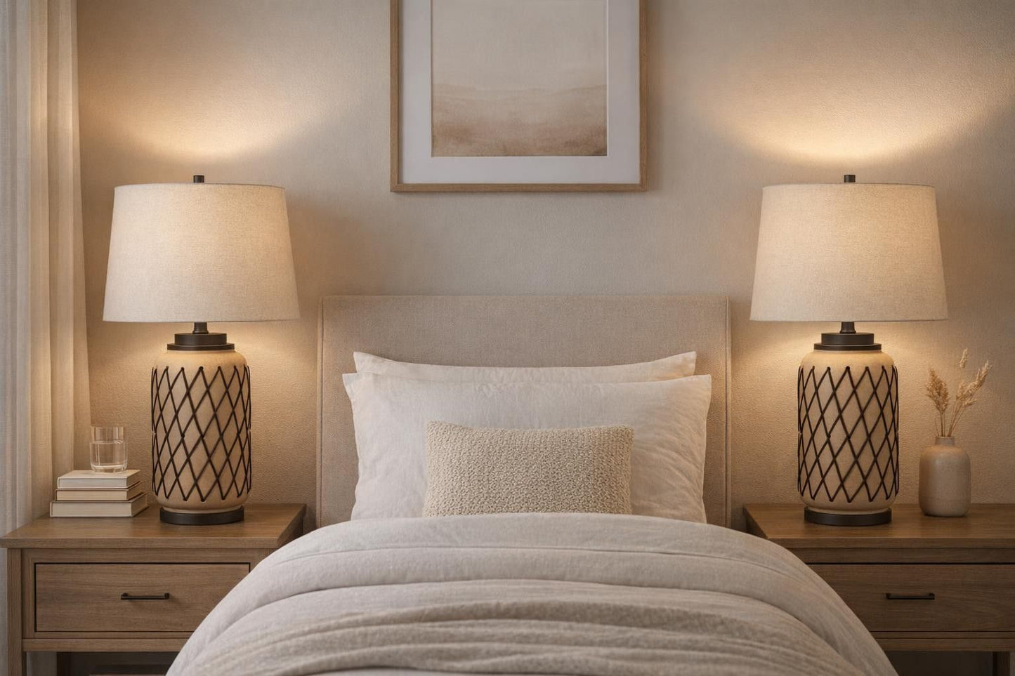 Diamond Weave Ceramic, PU Leather & Metal Table Lamp (Set of 2) - Terra