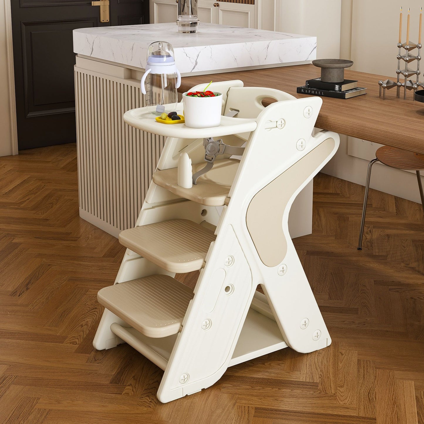 Multifunctional Growing Up Dining Chair With Adjustable Height And 5 Point Seat Belts