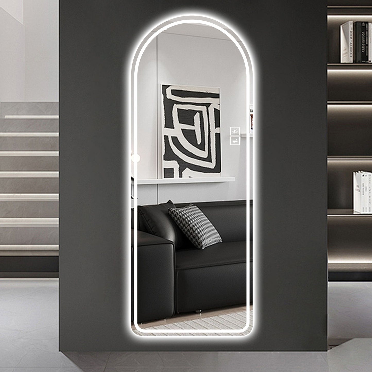 Arch Design LED Full Length Mirror, Dimmable, High Definition, Explosion Proof, 65" X 21" - Silver