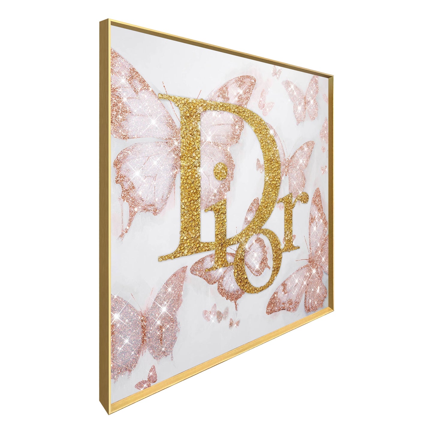 Glam Flutter I Gloss Canvas With Rocks In Frame - Gold / Blush