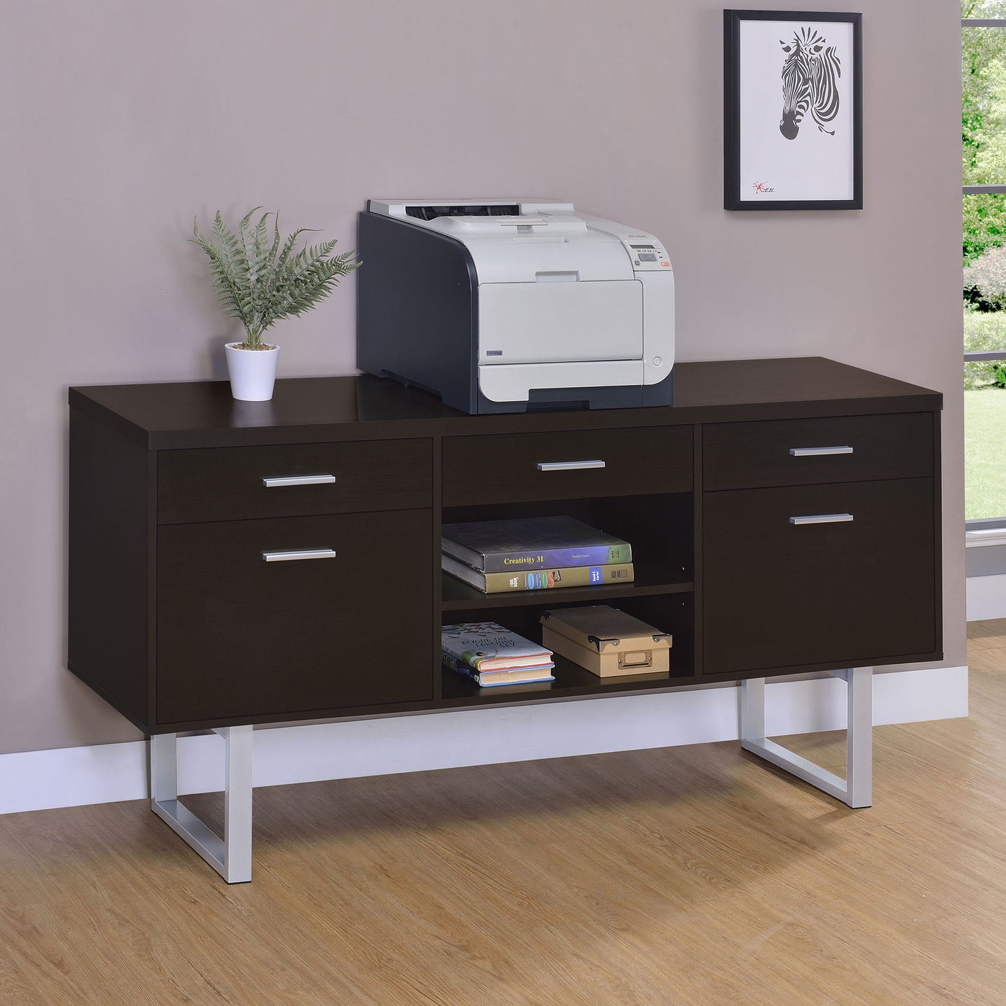 5 Drawer Credenza With Open Shelving - Cappuccino