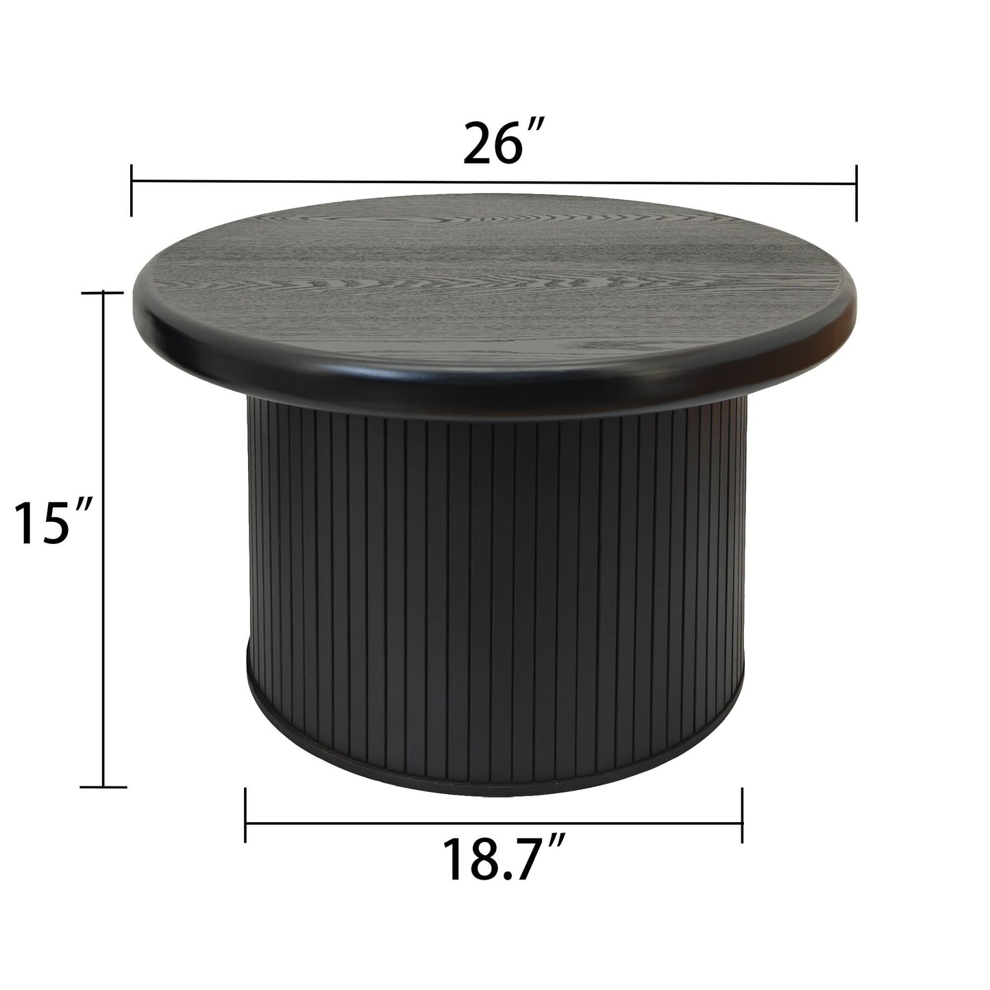 Fluted Cylinder Side Tables, Round End Tables For Living Room (Set of 2) - Black