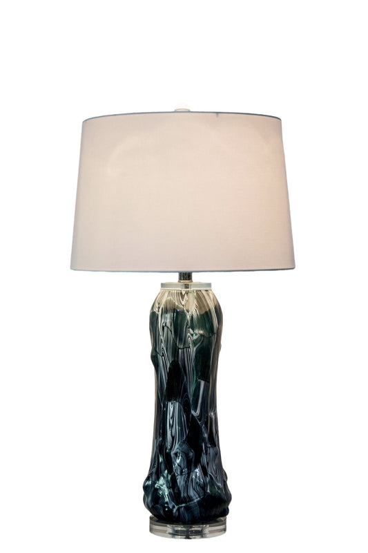 Tidal Elegance Art Glass & Crystal Table Lamp (Set of 2) - Deep Sea Swirl / Clear Crystal