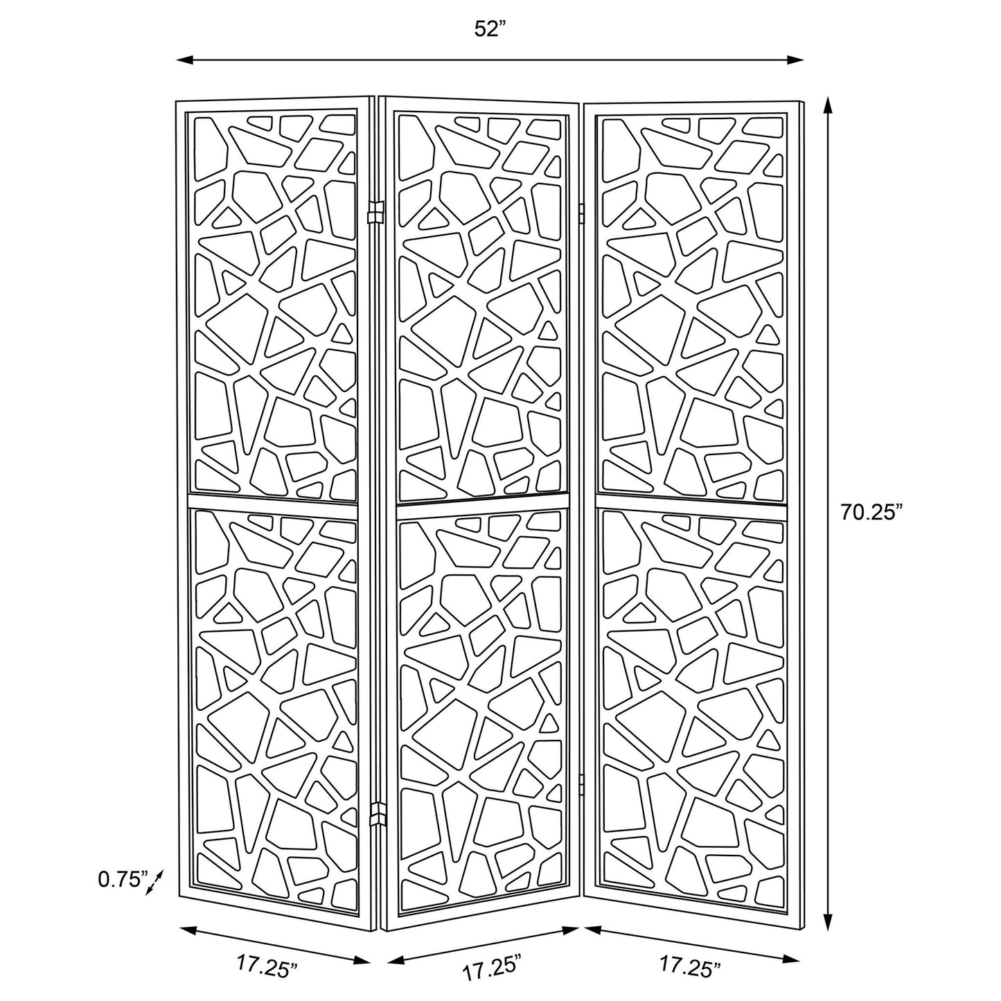 3 Panel Folding Screen With Mosaic Cutout Design - Black