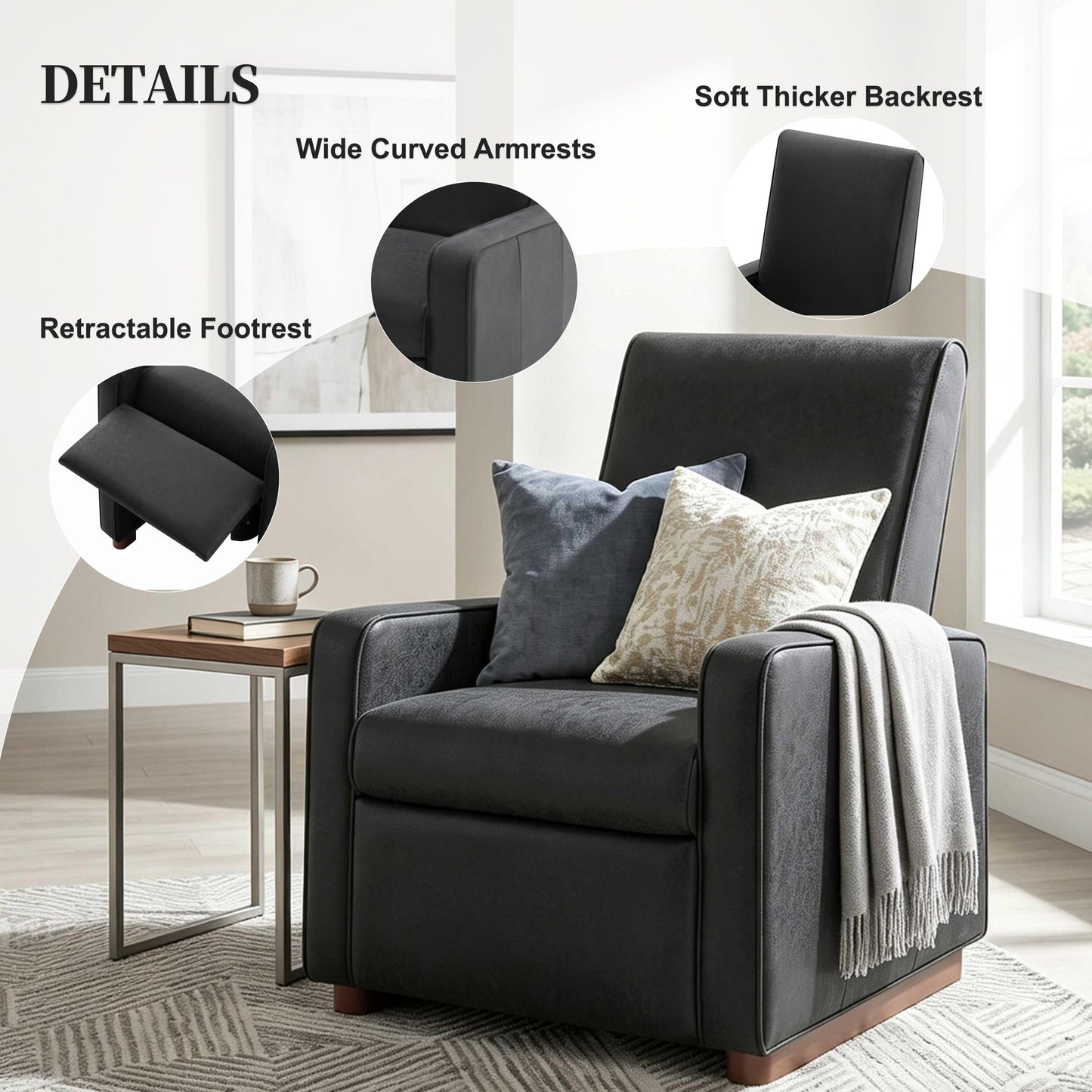 Manual Recliner Chair, 2 Position With 160° Adjustable Backrest For Living Room