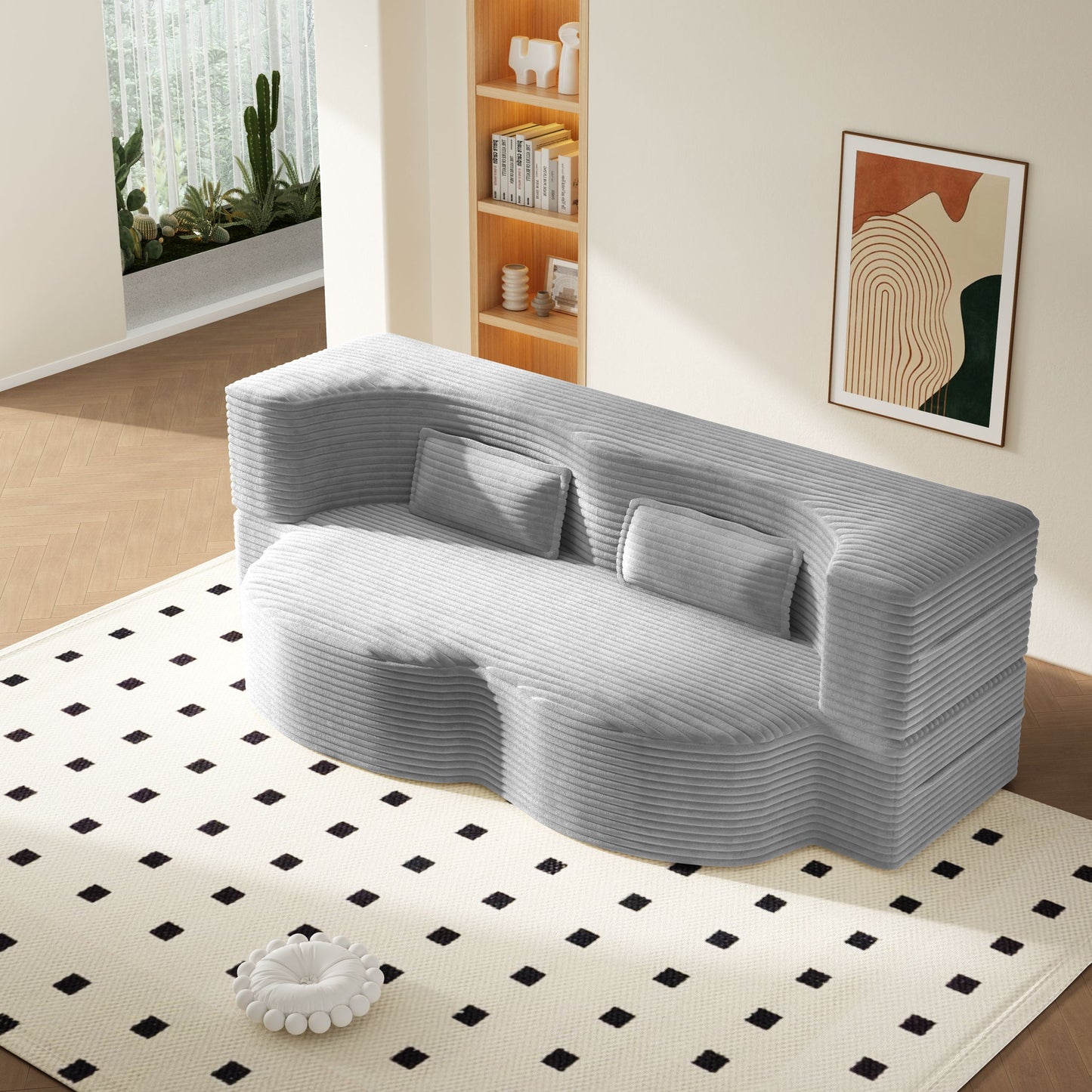 Floor Sofa With 2 Pillows, Convertible Twin Size Mattress For Living Room