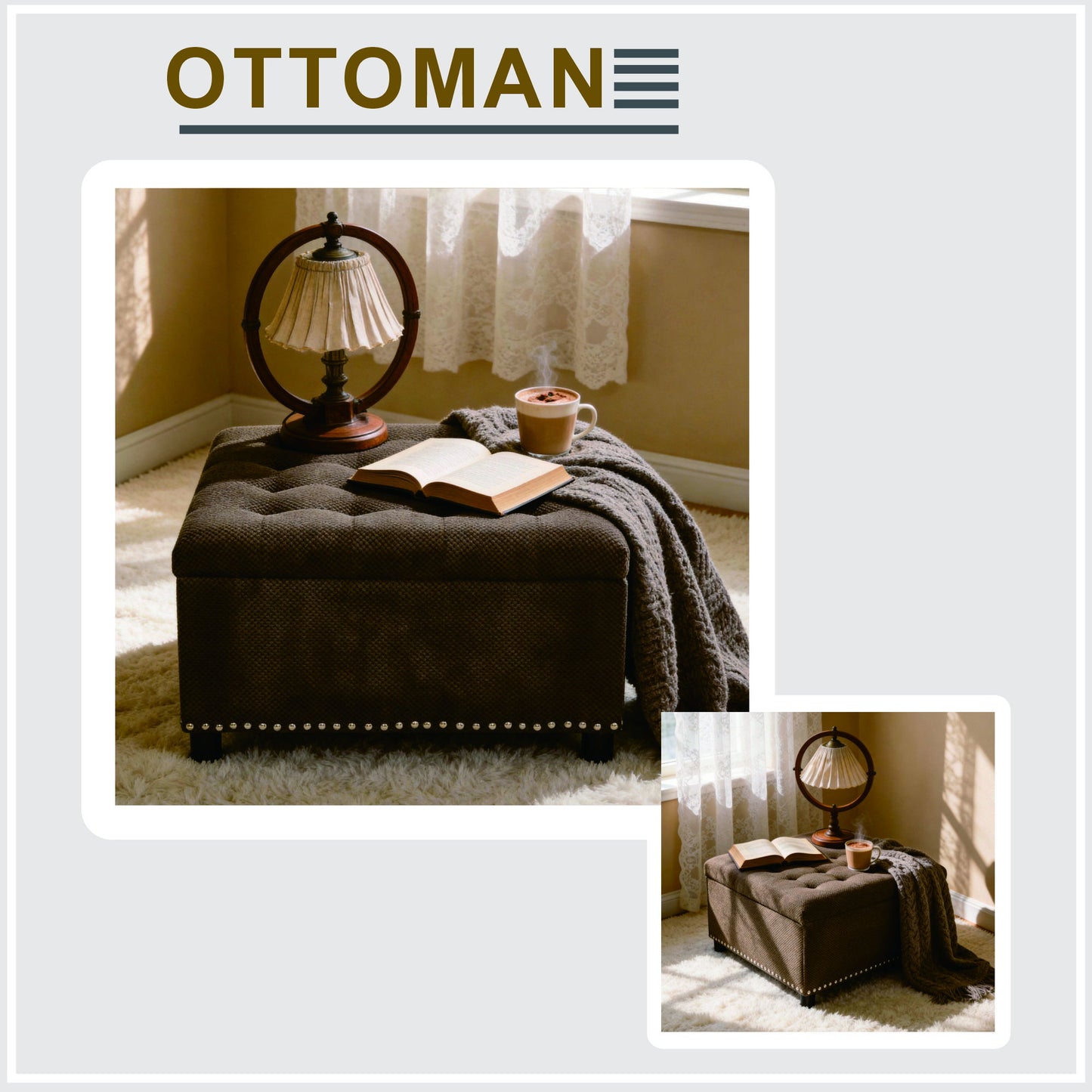 Square Tufted Storage Ottoman With Nailhead Trim
