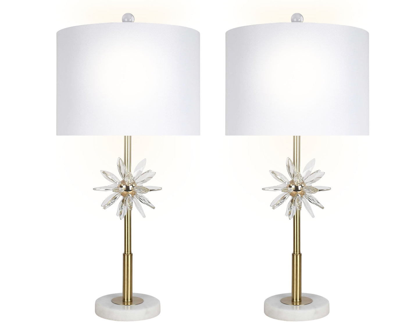"Crystal Bloom II" Crystal And Marble Table Lamp (Set of 2) - White / Clear Crystal / Soft Gold