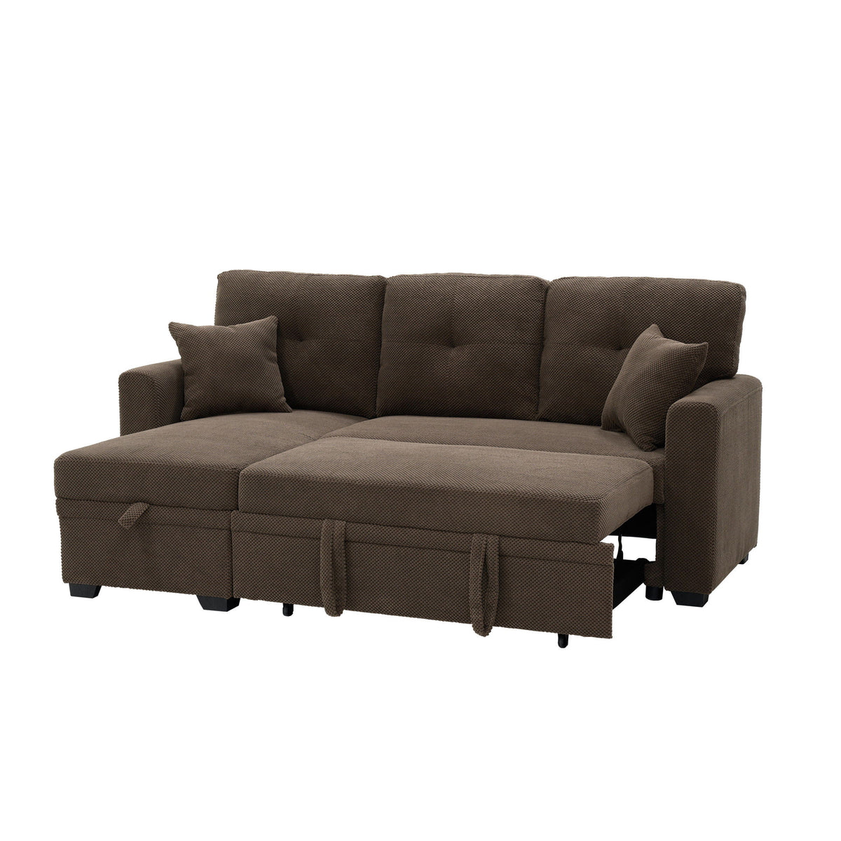 Sleeper Sectional Sofa With Pull Out Bed, Reversible Chaise, Hidden Storage