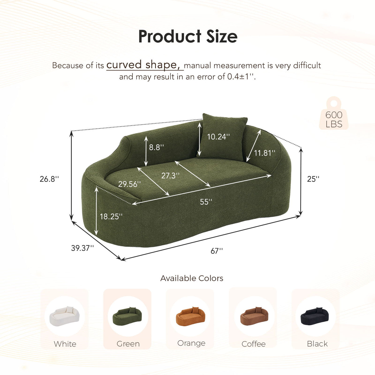 Compression Curved Chaise Longue Chair Indoor Loveseat Sofa Bed With Deep Seat And Pillow - Green