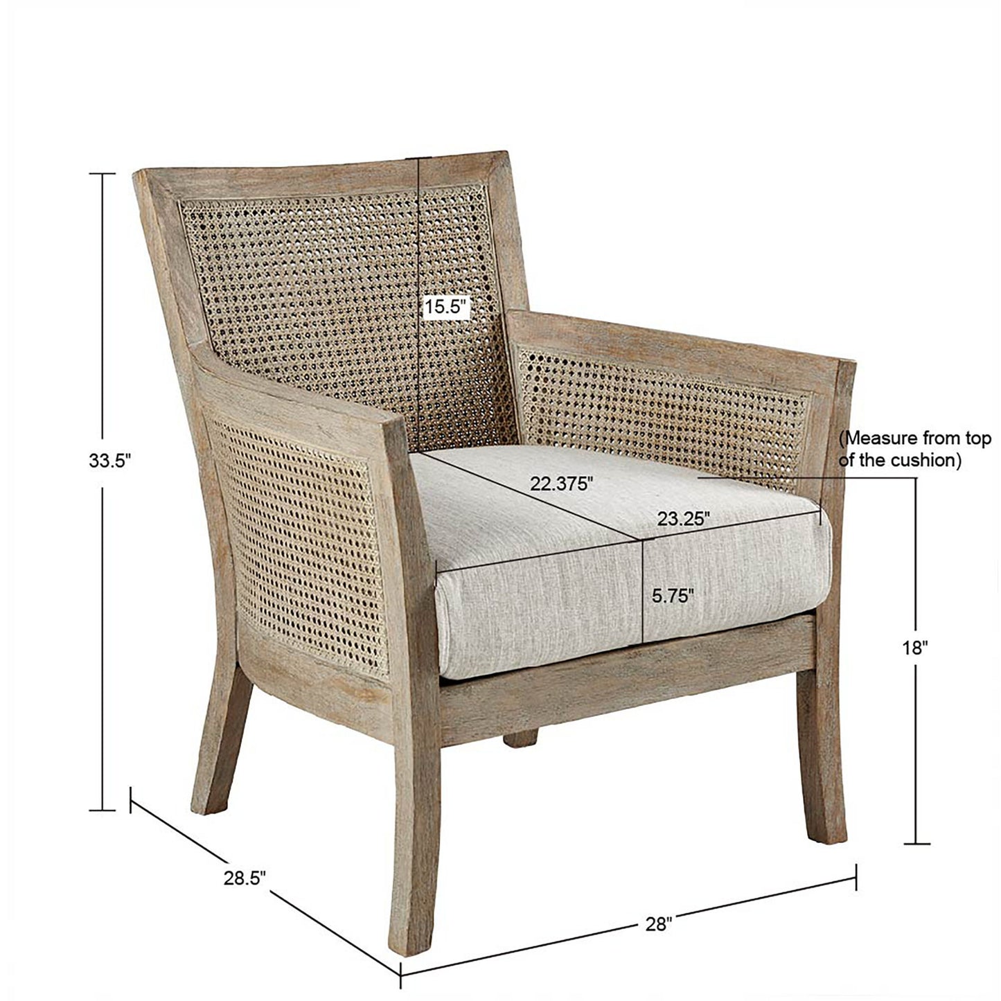 Cane Armchair With High Density Foam - Cream / Reclaimed Natural
