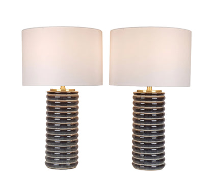 Ripple Charcoal Ribbed Ceramic Table Lamp (Set of 2) - Speckled Charcoal
