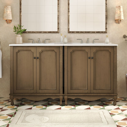 Vintage Double Sink Bathroom Vanity Set With Ceramic Sinks