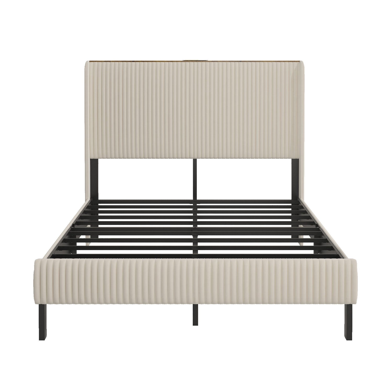 Platform Bed With Metal Frame And Charging Station
