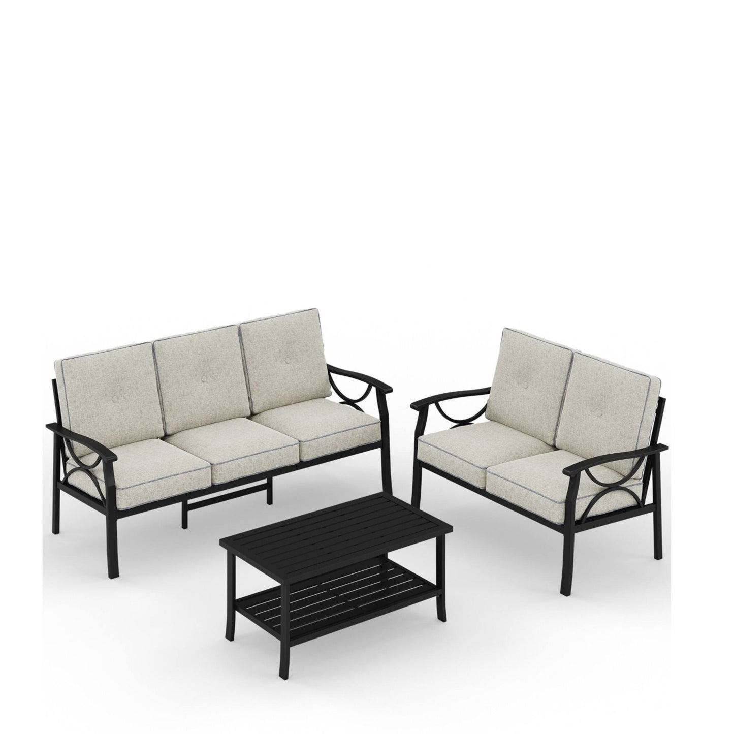 Patio Furniture Set & Coffee Table And Cushions For Backyard