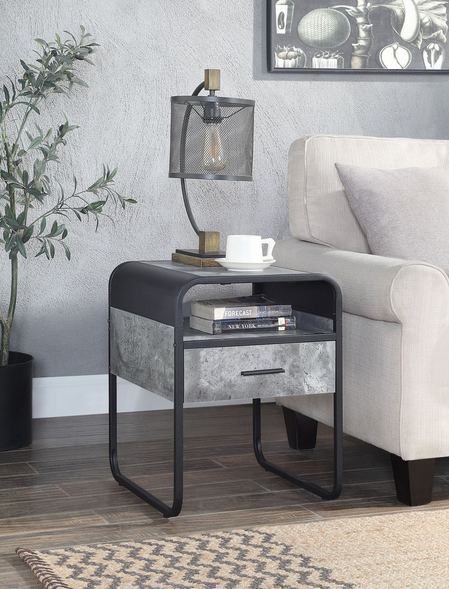 Raziela - End Table With Drawer - Black / Gray