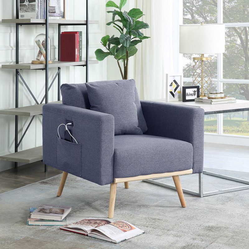 Easton - Fabric Chair With USB Charging Ports Pockets And Pillows