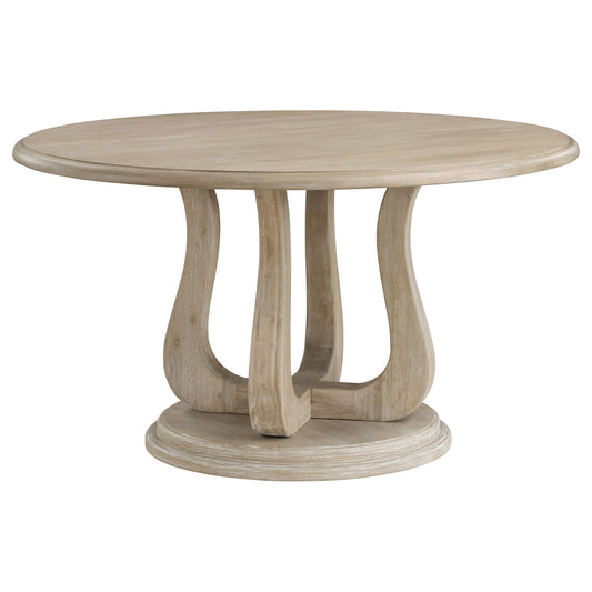 Rodota - 5 Piece Round Dining Table Set With Upholstered Chairs - White Washed