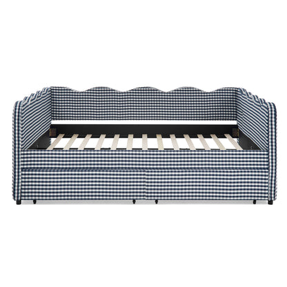 Gingham Daybed With USB Charging Port, Wave-Shaped Design