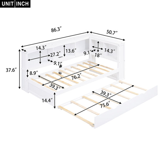 Daybed With Trundle, Storage Cabinets, USB Ports
