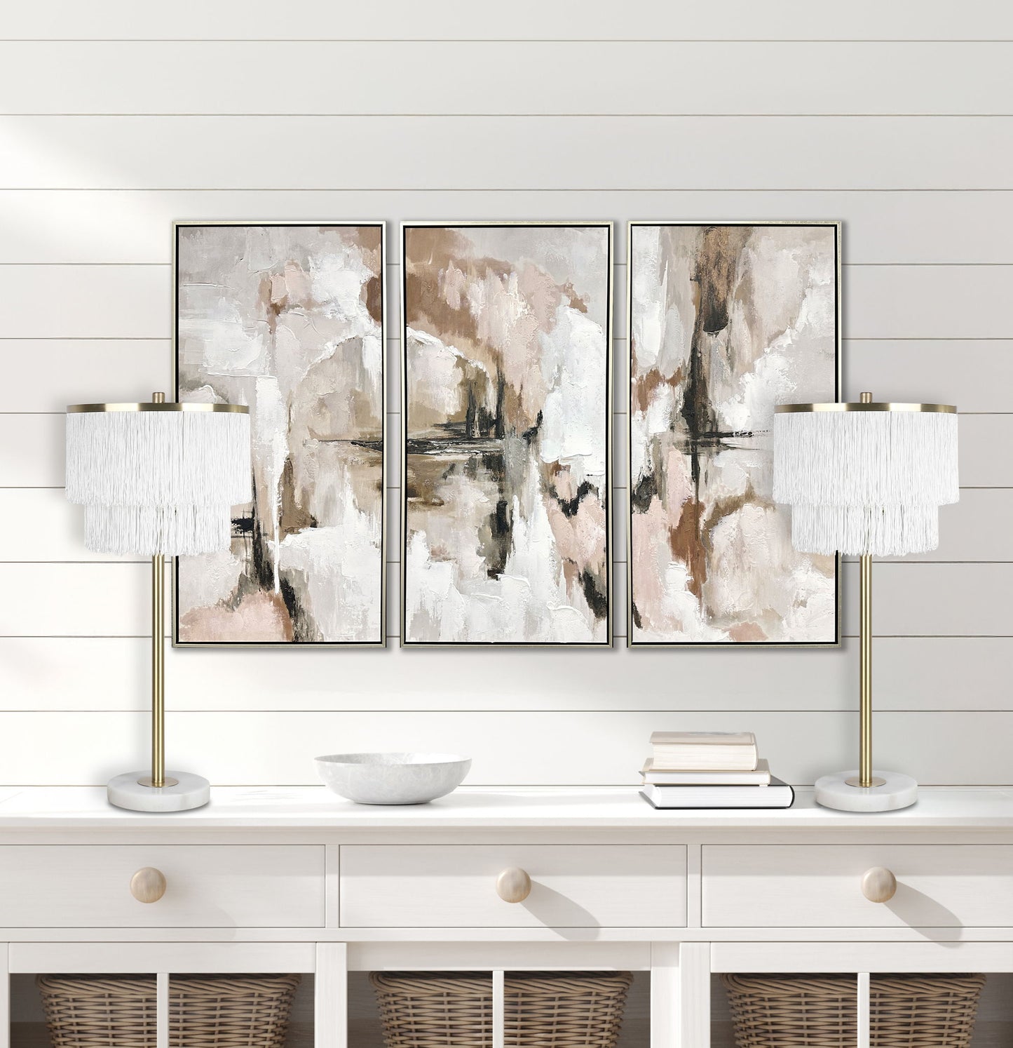 "Tassel Elegance II" Metal Table Lamp (Set of 2) - Soft Gold / White